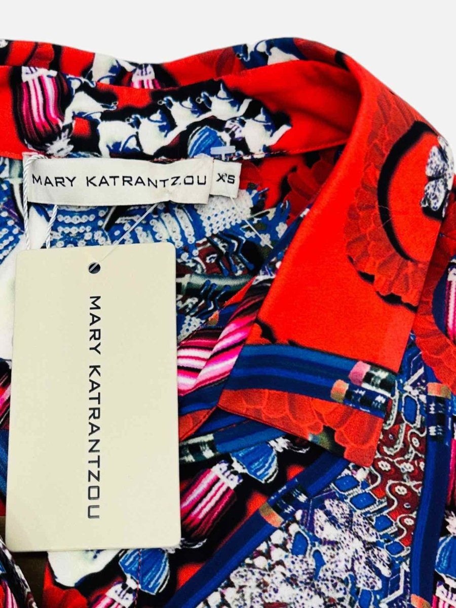 Pre - loved MARY KATRANTZOU Red & Blue Croft Jewel Print Blouse at Reems Closet