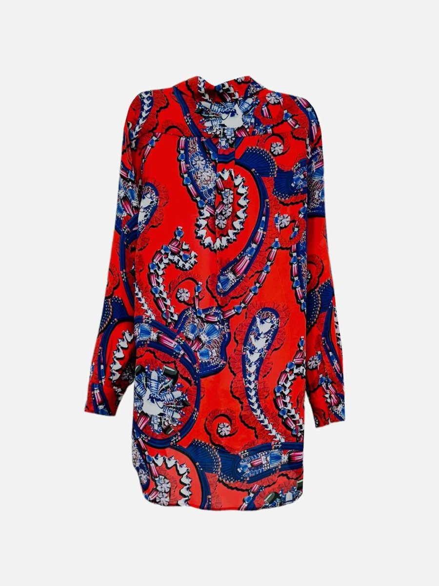 Pre - loved MARY KATRANTZOU Red & Blue Croft Jewel Print Blouse at Reems Closet