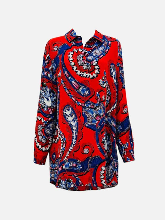 Pre - loved MARY KATRANTZOU Red & Blue Croft Jewel Print Blouse at Reems Closet