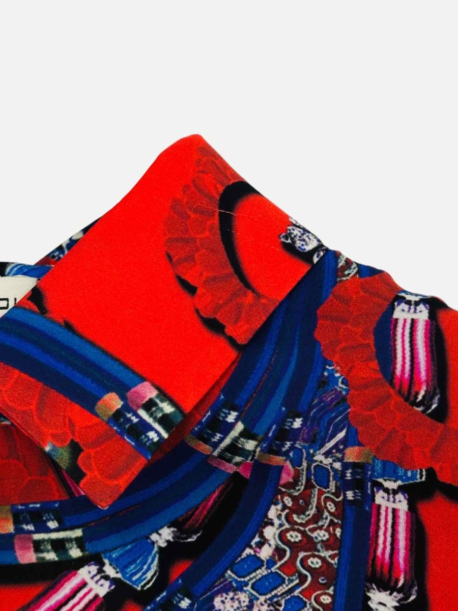 Pre - loved MARY KATRANTZOU Red & Blue Croft Jewel Print Blouse at Reems Closet