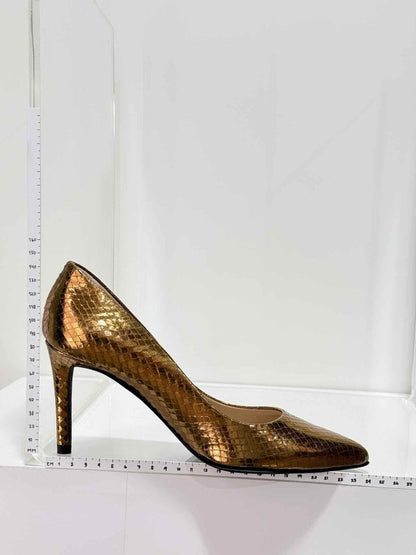 Pre - loved MASCARO Metallic Gold Embossed Size EU 38 Pumps at Reems Closet