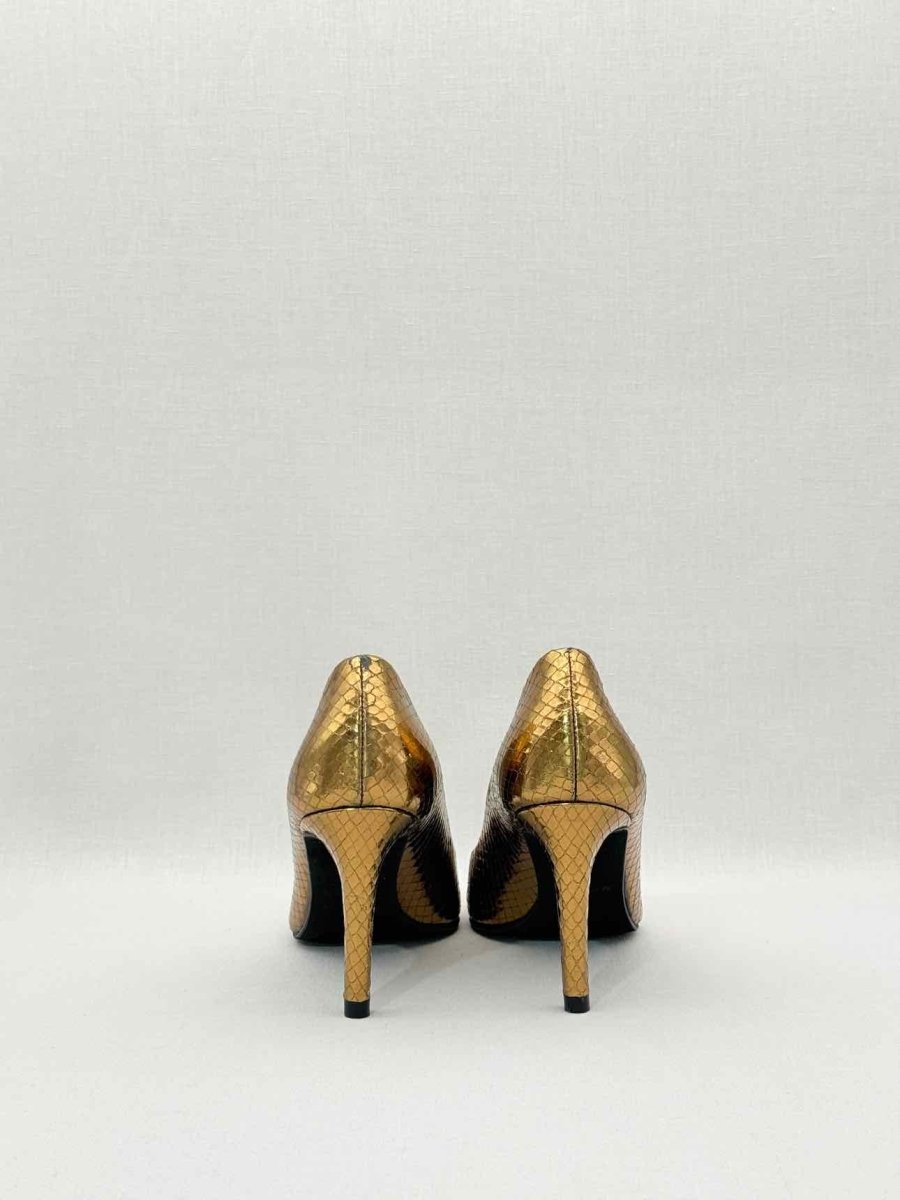Pre - loved MASCARO Metallic Gold Embossed Size EU 38 Pumps at Reems Closet