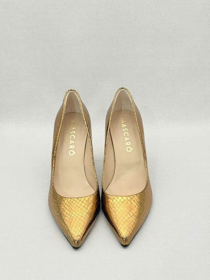 Pre - loved MASCARO Metallic Gold Embossed Size EU 38 Pumps at Reems Closet