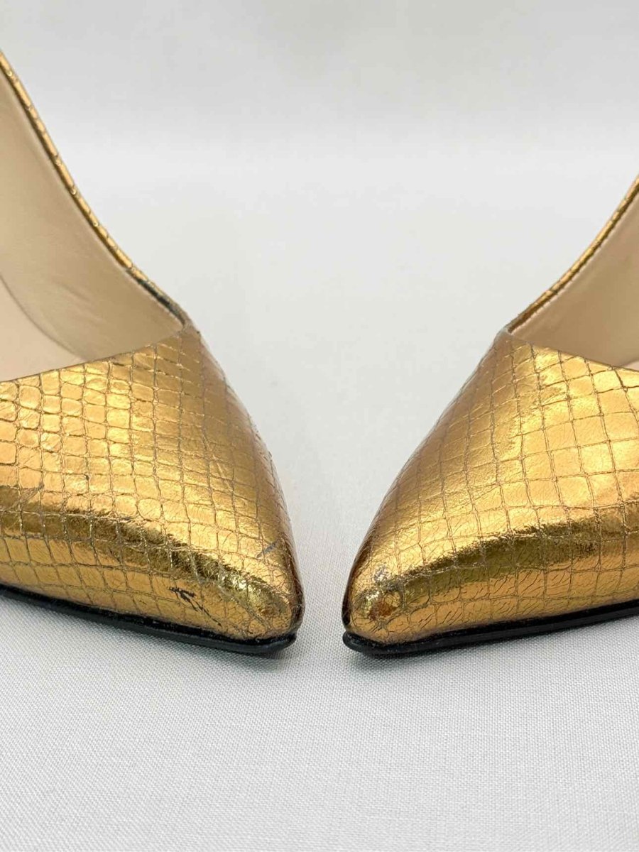 Pre - loved MASCARO Metallic Gold Embossed Size EU 38 Pumps at Reems Closet