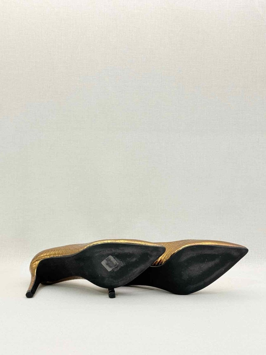 Pre - loved MASCARO Metallic Gold Embossed Size EU 38 Pumps at Reems Closet