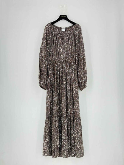 Pre - loved MATTEAU Chocolate Brown Printed Size US 2 Midi Dress at Reems Closet
