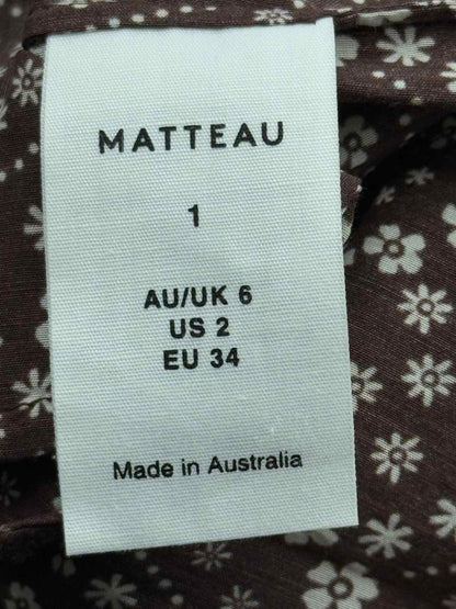 Pre - loved MATTEAU Chocolate Brown Printed Size US 2 Midi Dress at Reems Closet