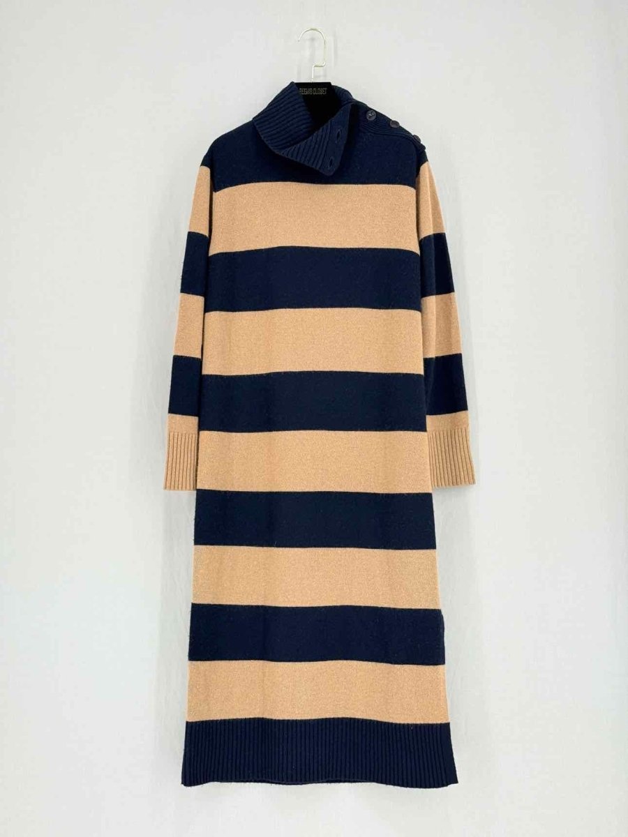 Pre - loved MAX MARA Beige & Navy Blue Striped Size US 6 Midi Dress at Reems Closet