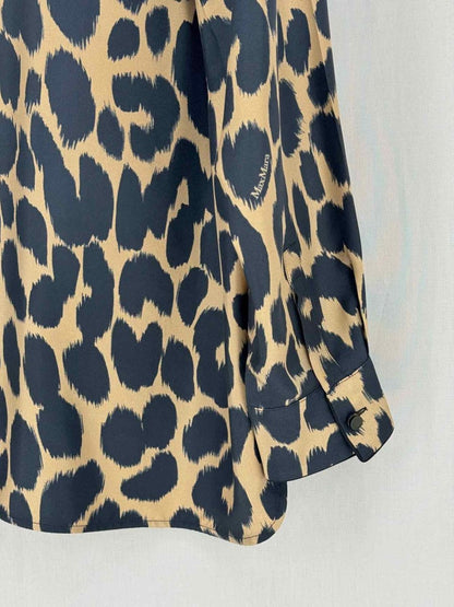 Pre - loved MAX MARA Brown & Black Leopard Print Size US 12 Shirt at Reems Closet