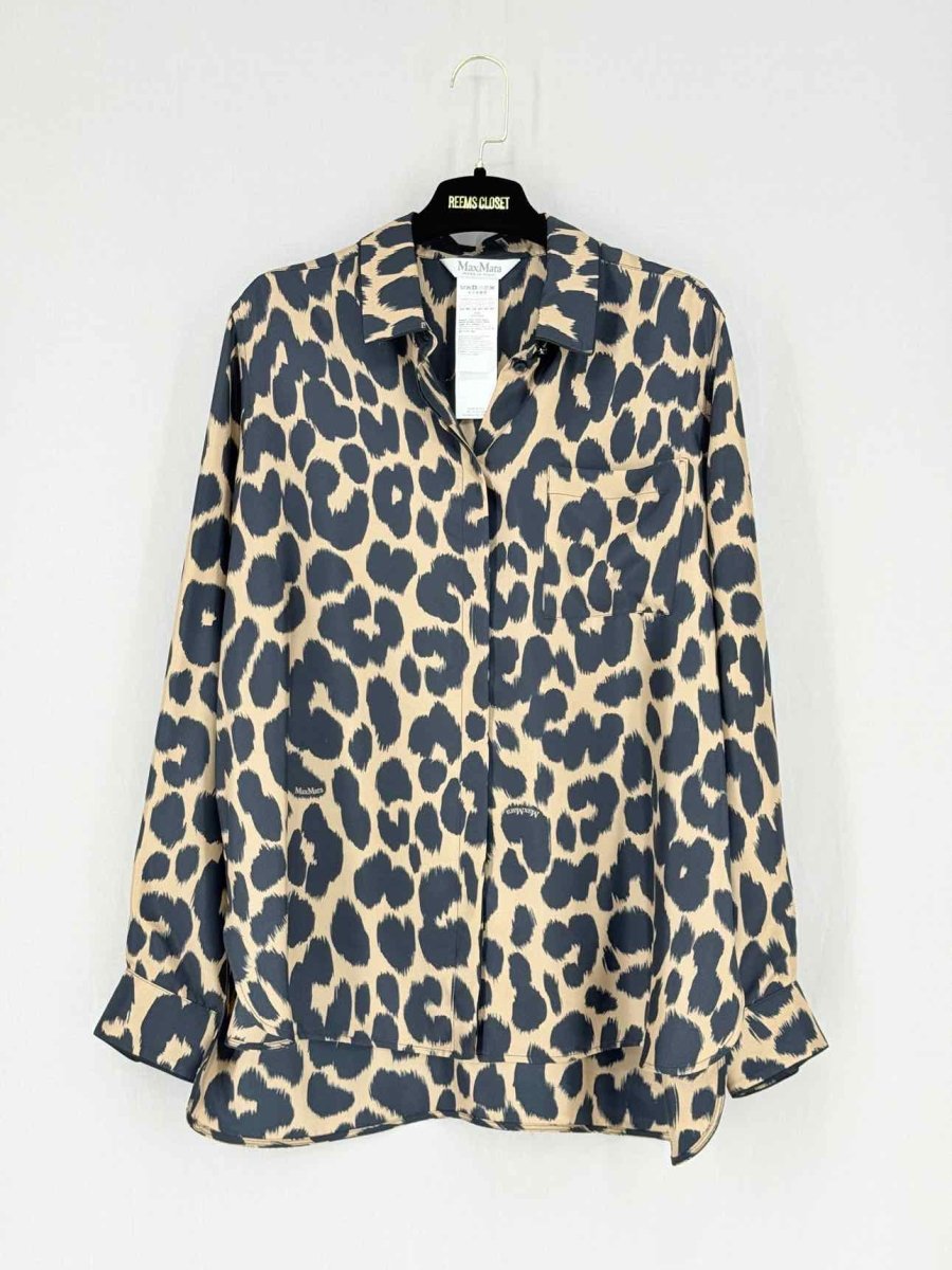 Pre - loved MAX MARA Brown & Black Leopard Print Size US 12 Shirt at Reems Closet