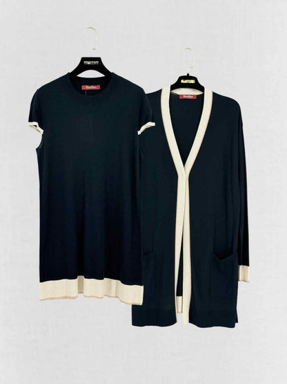 Pre-loved MAX MARA Navy Blue w/ Beige Size Medium Twinset at Reems Closet