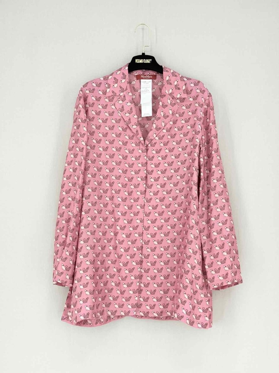 Pre - loved MAX MARA STUDIO Alpe Pink Animal Print Size US 12 Shirt at Reems Closet