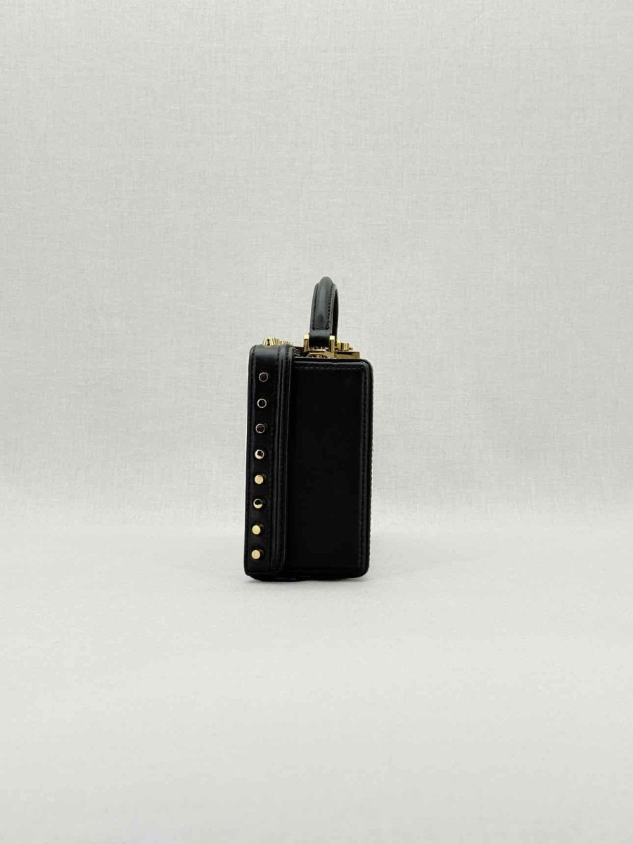 Pre - loved MCM Berline Visetos Box White & Black Crossbody at Reems Closet