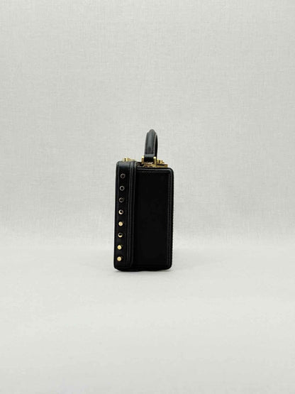 Pre - loved MCM Berline Visetos Box White & Black Crossbody at Reems Closet