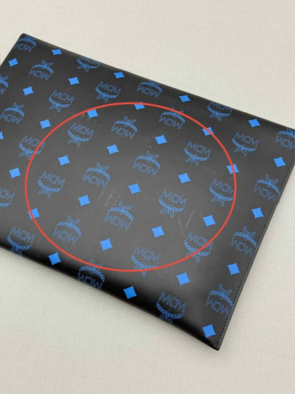 Pre-loved MCM Black & Blue Visetos Logo Print Pouch at Reems Closet