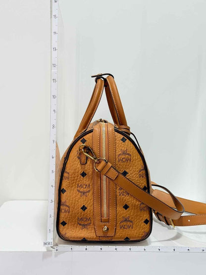 Pre-loved MCM Boston Brown Monogram Top Handle at Reems Closet