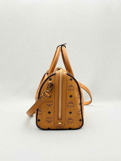 Pre-loved MCM Boston Brown Monogram Top Handle at Reems Closet
