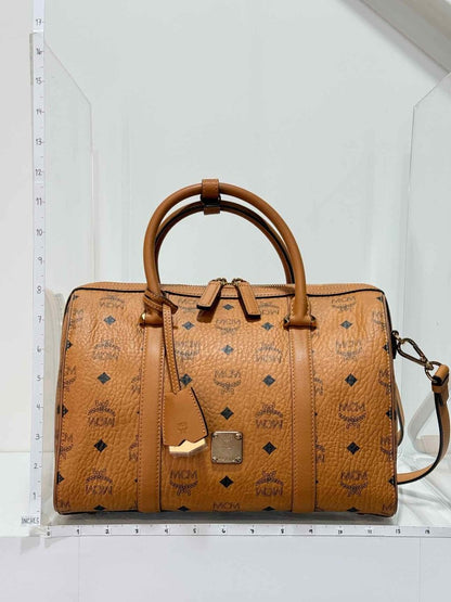 Pre-loved MCM Boston Brown Monogram Top Handle at Reems Closet