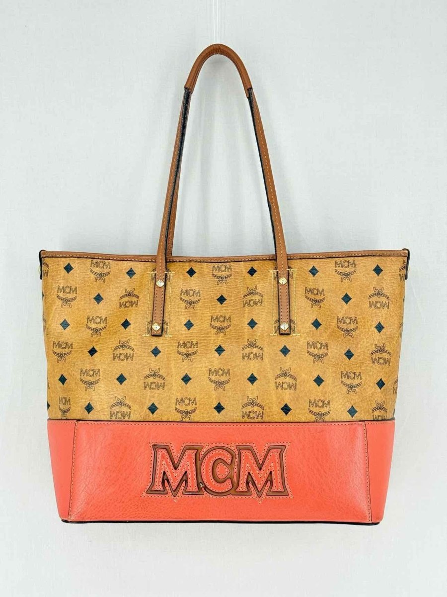 Pre - loved MCM Cognac & Orange Logo Shoulder Bag at Reems Closet