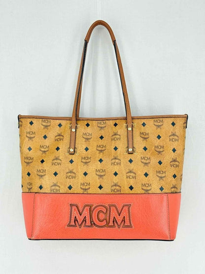 Pre - loved MCM Cognac & Orange Logo Shoulder Bag at Reems Closet