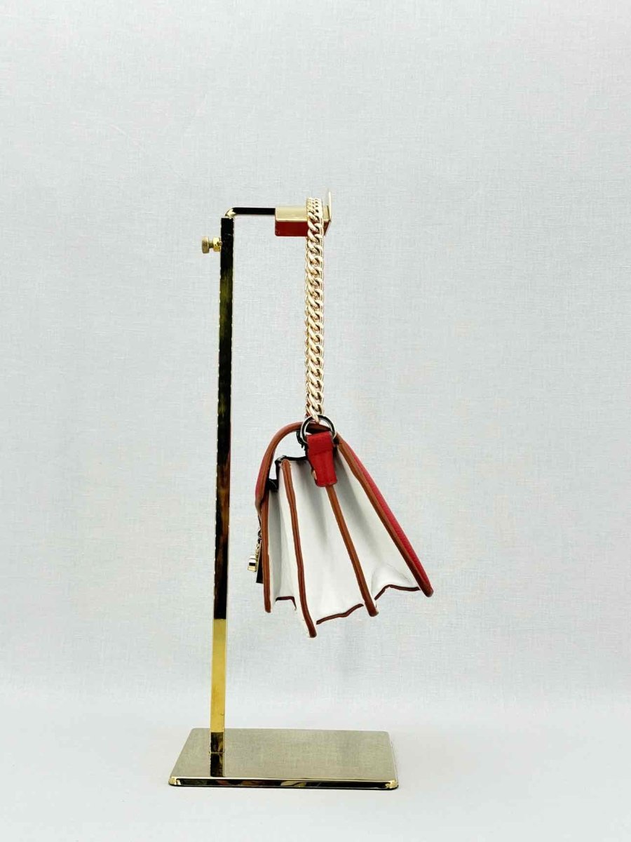 Pre - loved MCM Tracy White, Beige & Red Monogram Top Handle at Reems Closet