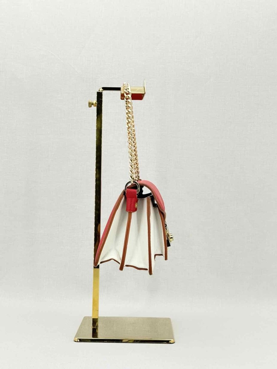 Pre - loved MCM Tracy White, Beige & Red Monogram Top Handle at Reems Closet