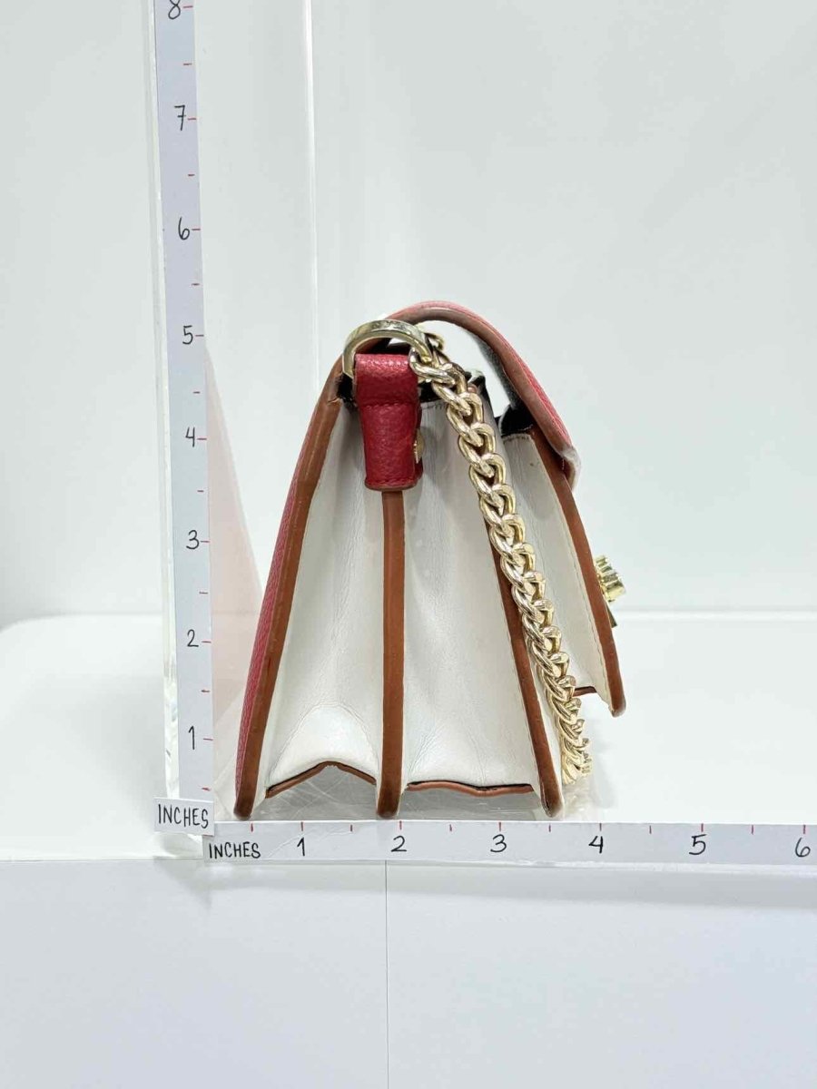 Pre - loved MCM Tracy White, Beige & Red Monogram Top Handle at Reems Closet