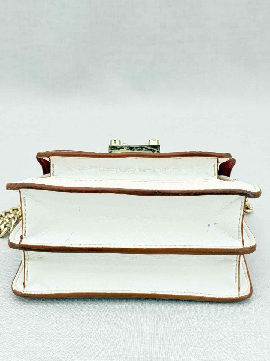 Pre - loved MCM Tracy White, Beige & Red Monogram Top Handle at Reems Closet