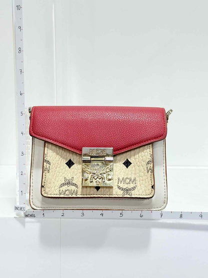 Pre - loved MCM Tracy White, Beige & Red Monogram Top Handle at Reems Closet