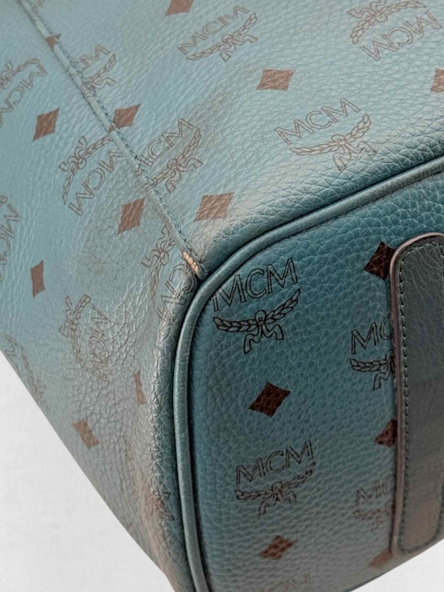 Pre - loved MCM Visetos Revesible Shopper Blue & Black Tote Bag at Reems Closet