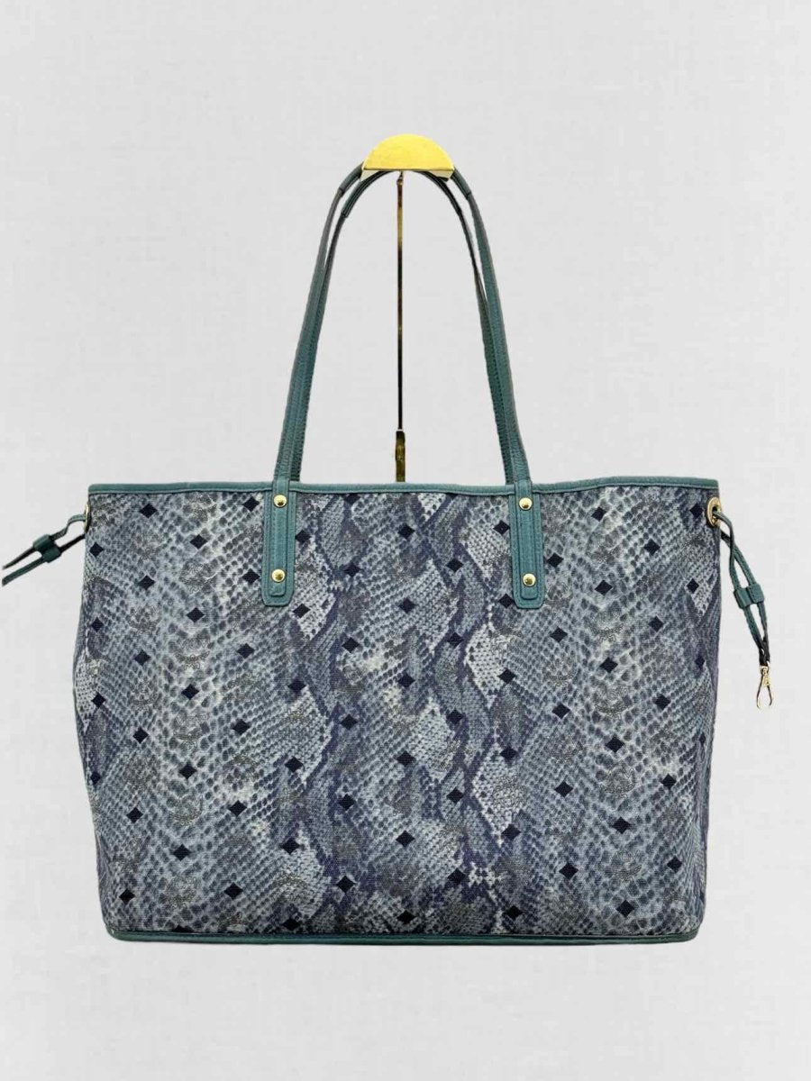 Pre - loved MCM Visetos Revesible Shopper Blue & Black Tote Bag at Reems Closet
