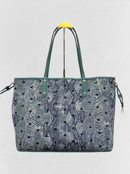 Pre - loved MCM Visetos Revesible Shopper Blue & Black Tote Bag at Reems Closet