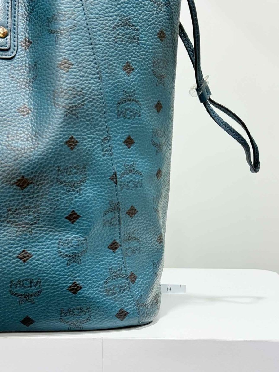 Pre - loved MCM Visetos Revesible Shopper Blue & Black Tote Bag at Reems Closet