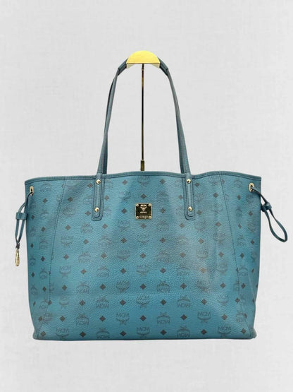 Pre - loved MCM Visetos Revesible Shopper Blue & Black Tote Bag at Reems Closet