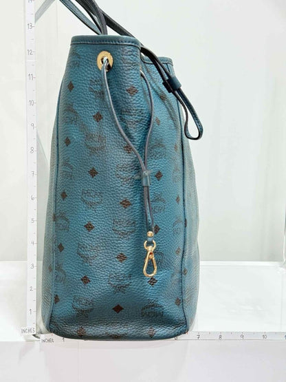 Pre - loved MCM Visetos Revesible Shopper Blue & Black Tote Bag at Reems Closet