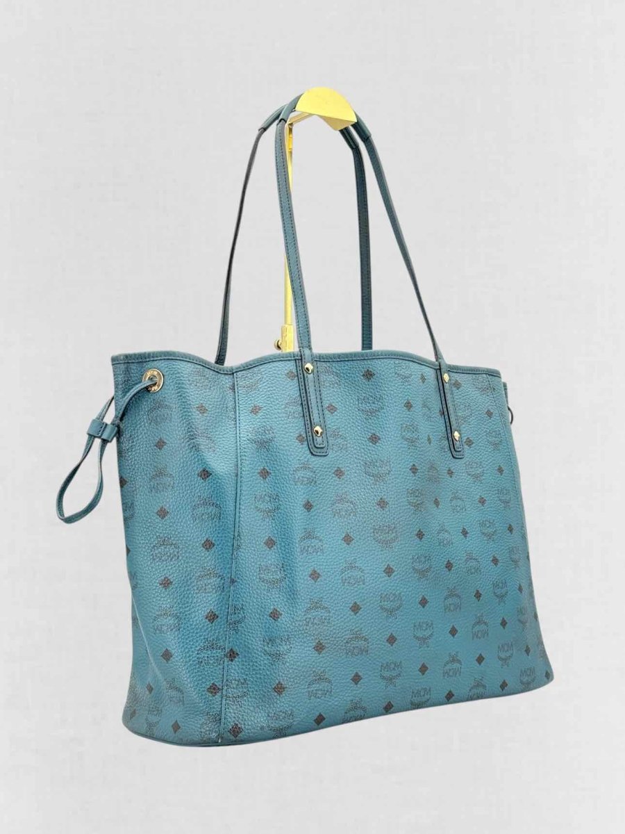 Pre - loved MCM Visetos Revesible Shopper Blue & Black Tote Bag at Reems Closet
