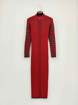 Pre - loved MCQ Red Multicolor Striped Size XSmall Midi Dress at Reems Closet