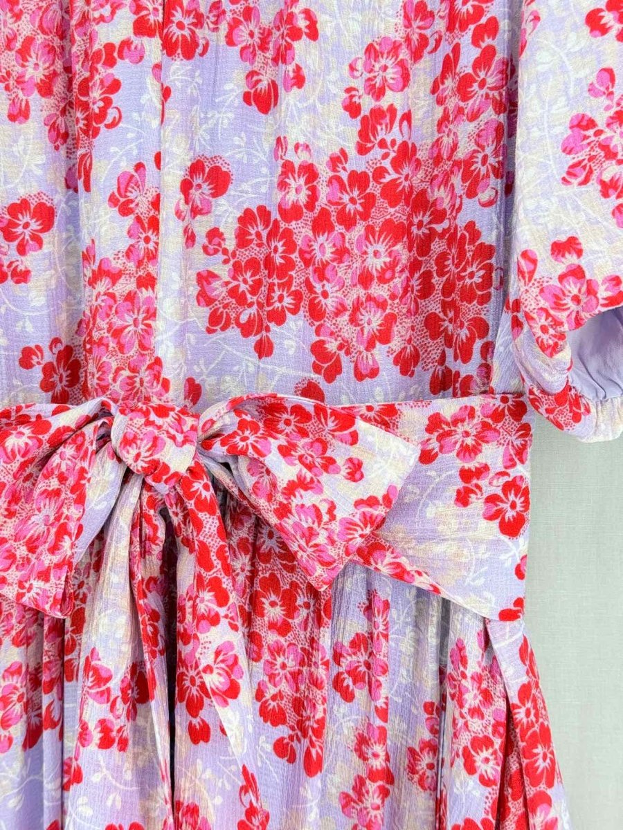 Pre - loved ME+EM Purple & Red Print Size US 10 Midi Dress at Reems Closet