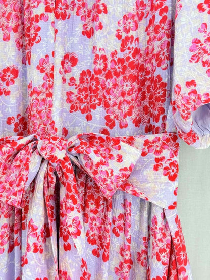 Pre - loved ME+EM Purple & Red Print Size US 10 Midi Dress at Reems Closet