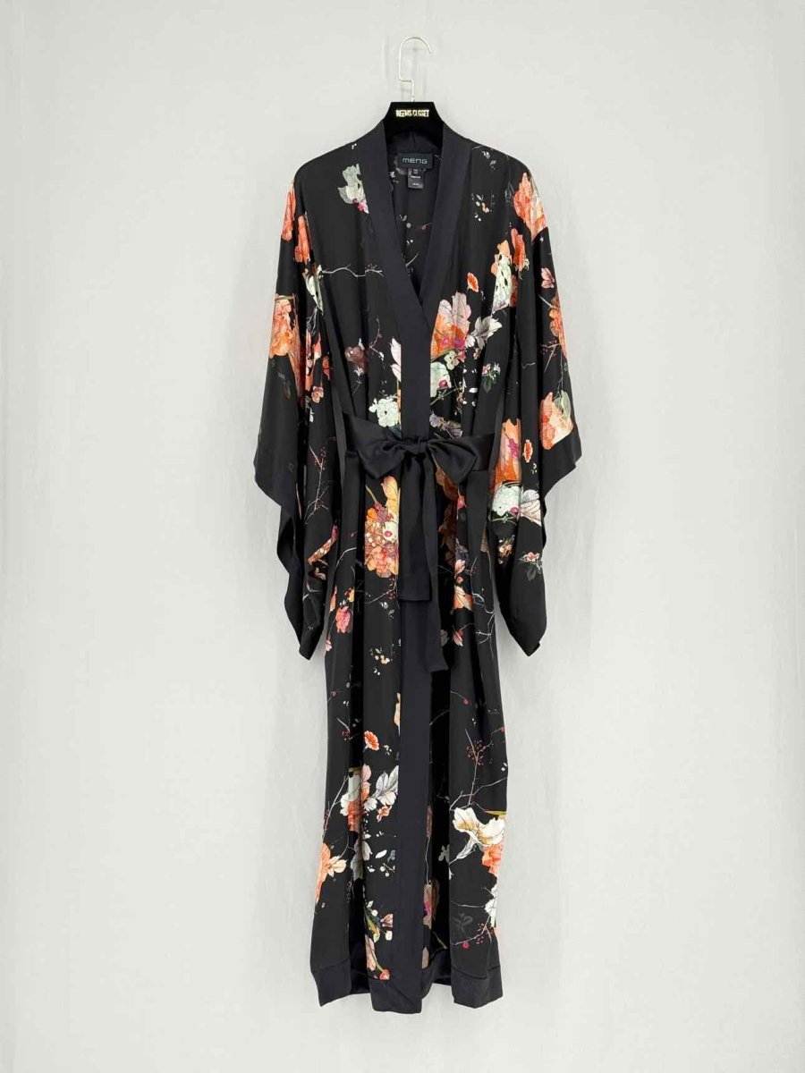 Pre - loved MENG Black Multicolor Floral Print Size One Size Robe at Reems Closet