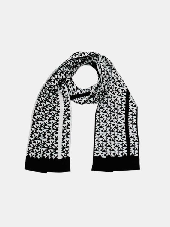 Pre - loved MICHAEL KORS Infinity Black & White MK Logo Scarf at Reems Closet