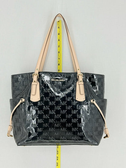 Pre - loved MICHAEL KORS Voyager Black Logo Embossed Tote Bag at Reems Closet