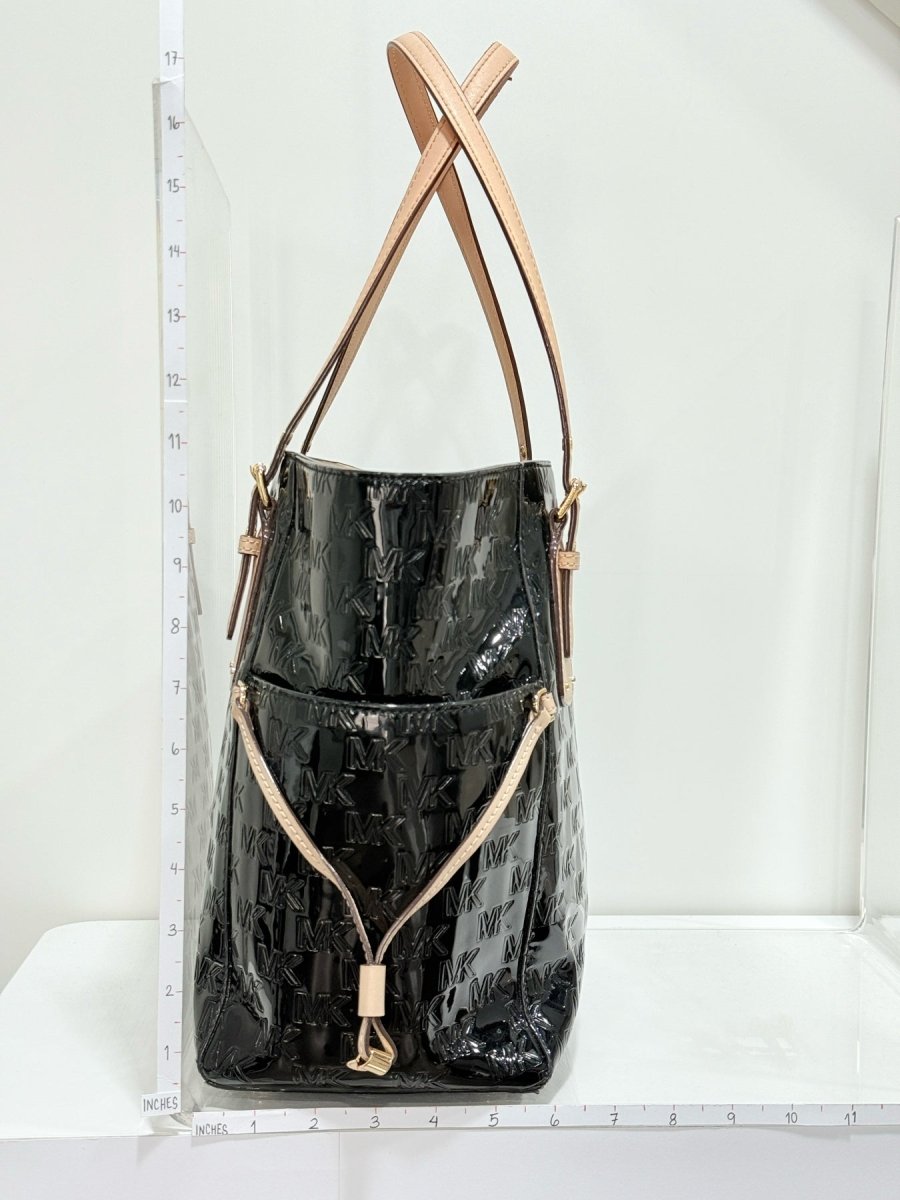 Pre - loved MICHAEL KORS Voyager Black Logo Embossed Tote Bag at Reems Closet