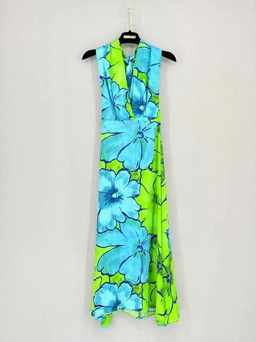 Pre - loved MIRAE Camilla Blue & Green Floral Size US 2 Midi Dress at Reems Closet