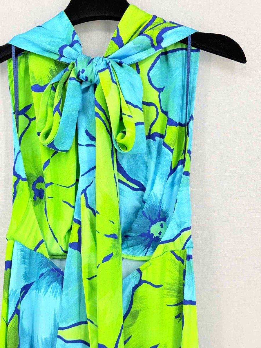 Pre - loved MIRAE Camilla Blue & Green Floral Size US 2 Midi Dress at Reems Closet