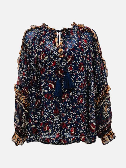 Pre-loved MISS JUNE Navy Blue Multicolor Printed Top from Reems Closet