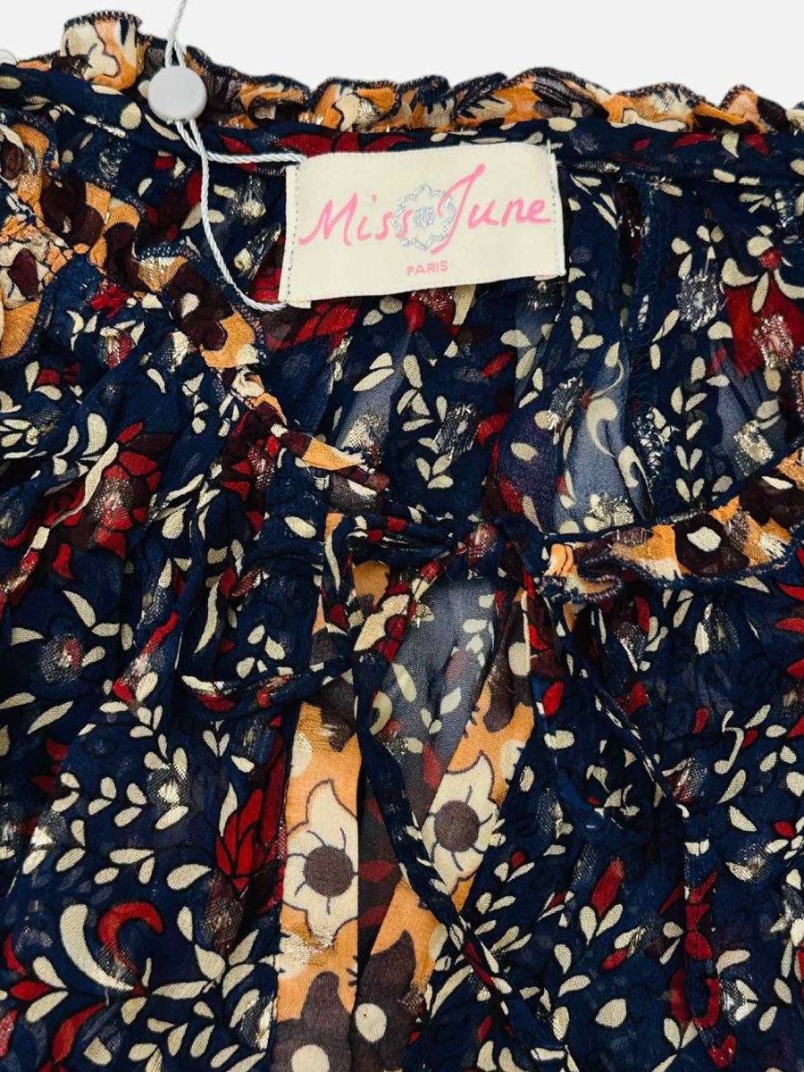 Pre - loved MISS JUNE Navy Blue Multicolor Printed Top at Reems Closet