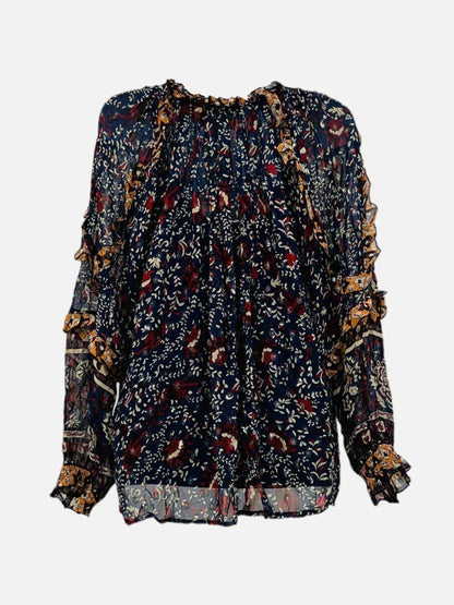 Pre - loved MISS JUNE Navy Blue Multicolor Printed Top at Reems Closet