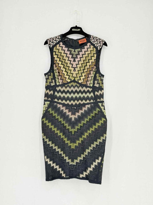 Pre - loved MISSONI Black Multicolor Zigzag Size US 8 Short Dress at Reems Closet