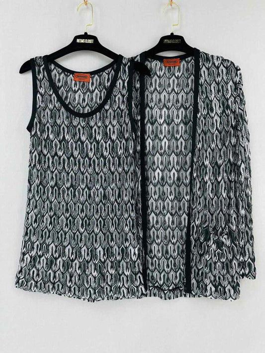 Pre - loved MISSONI Knit Black w/ White & Green Size US 4 2 PC Top at Reems Closet